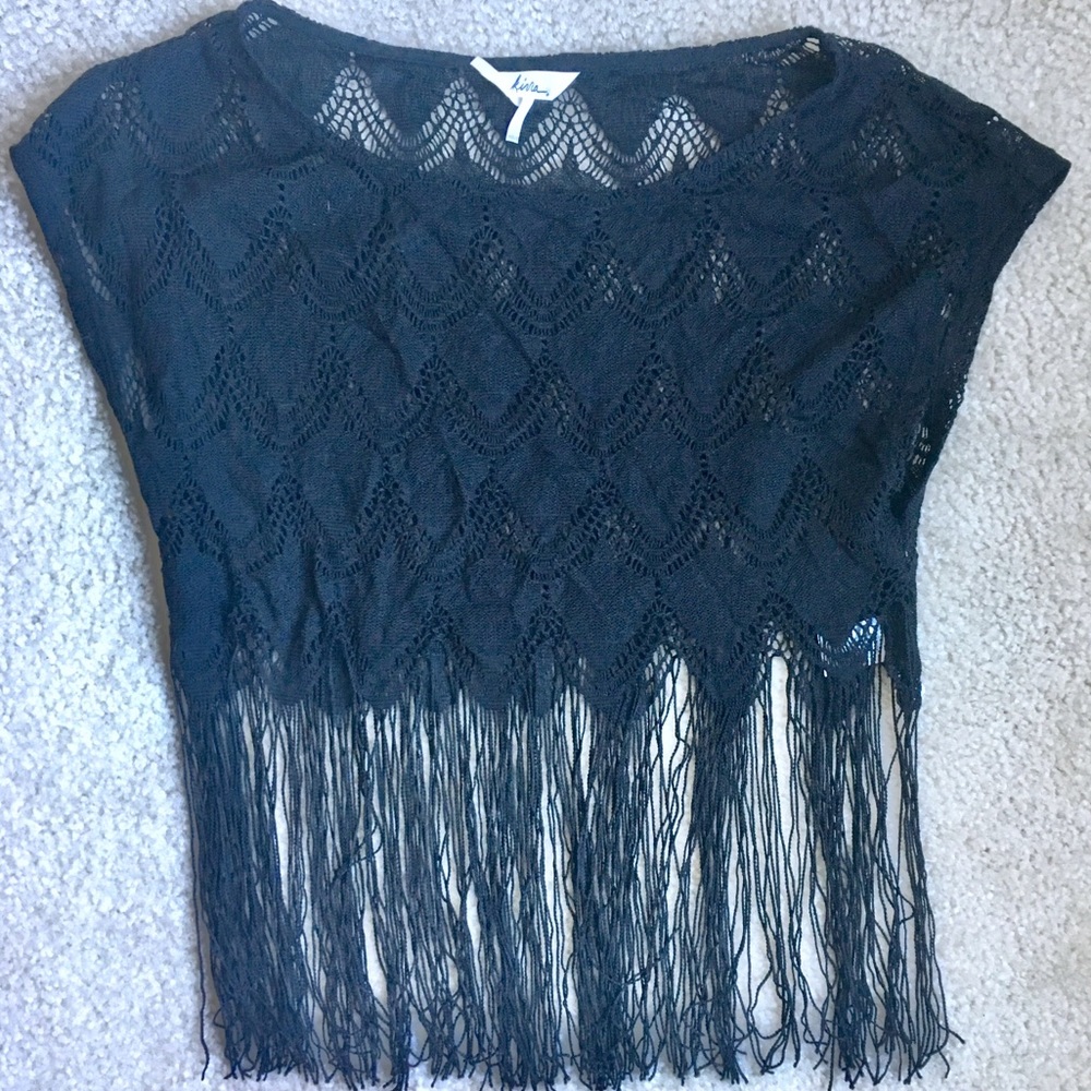 Kirra | Black Scallop Fringe Crop Top Size XS/S - Picture 4 of 5